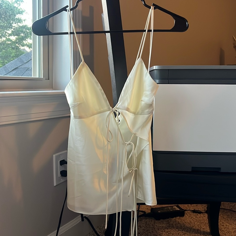 Lioness Cream Satin Tie-Detail Top